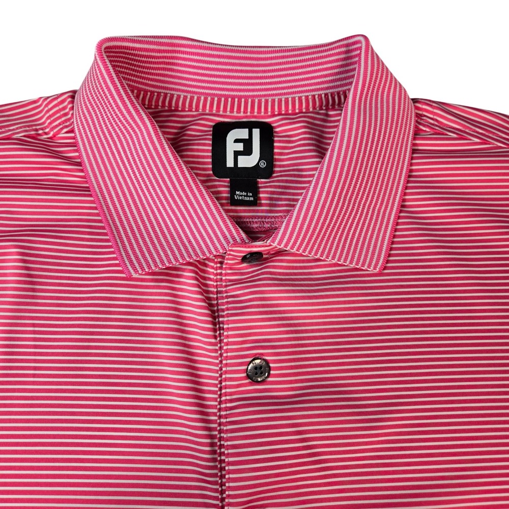 FootJoy Men's XL Pink White Striped Eagle Mountain Golf Polo Shirt Short Sleeve